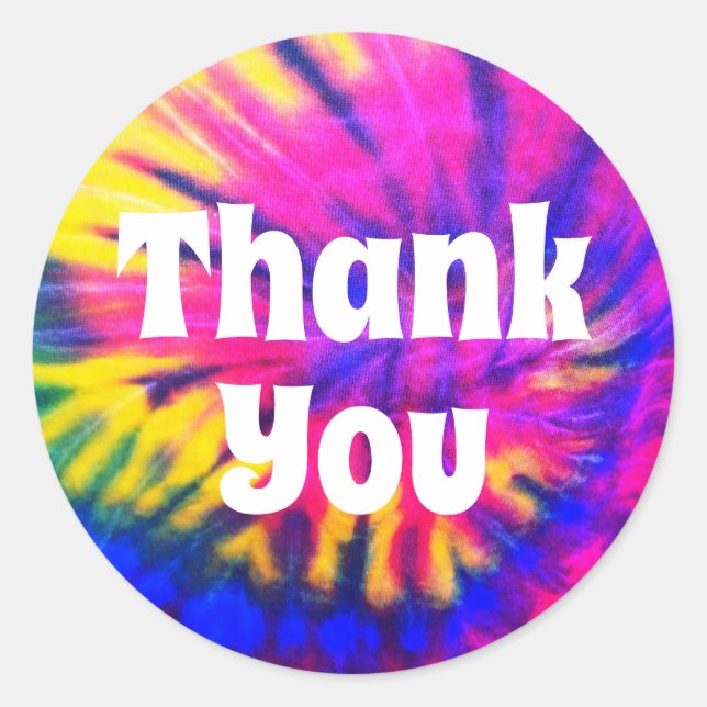 Girly Hot Pink Tie-Dyed Thank You Classic Round Sticker (Front)