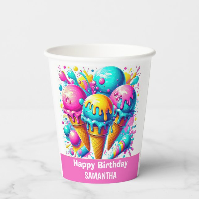 GIRLY ice cream birthday party Paper Cups (Back)