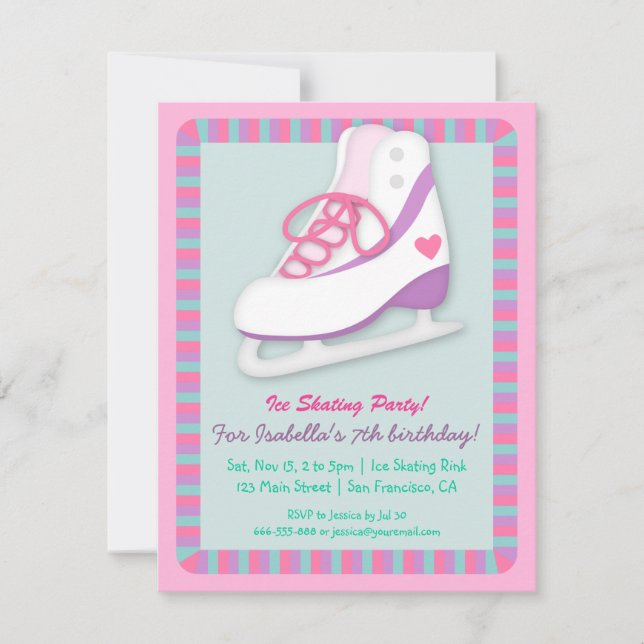 Girly Ice Skating Birthday Party Invitations (Front)