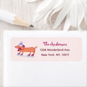 Girly Ice Skating Dachshund Pink Return Address