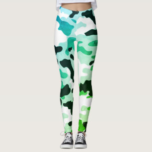 Girly in Fashion Green Blue Black & White Army Leggings