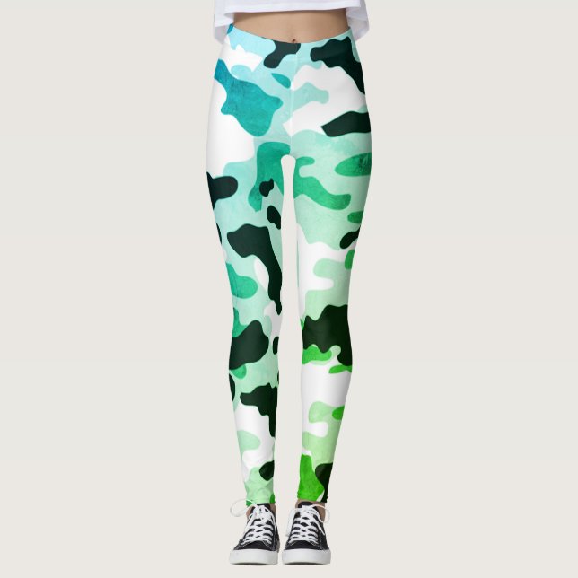 Girly in Fashion Green Blue Black & White Army Leggings (Front)