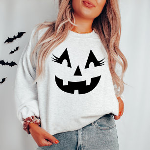 Girly Jack O Lantern Ash Grey Womens Halloween Sweatshirt