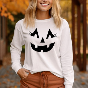 Girly Jack O Lantern Long Sleeve Womens Halloween T-Shirt