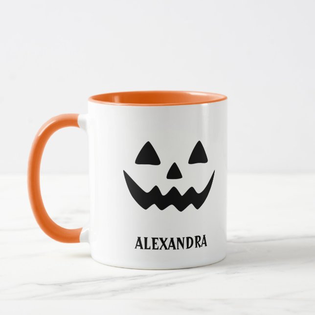 Girly Jack O Lantern Pumpkin Face Halloween Mug (Left)