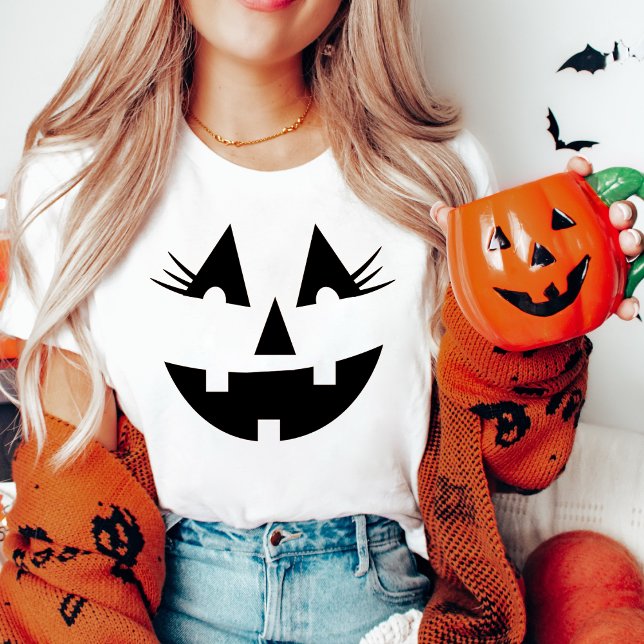 Girly Jack-O-Lantern Pumpkin Face Halloween T-Shirt (Girly Jack-O-Lantern Pumpkin Face Halloween T-Shirt)