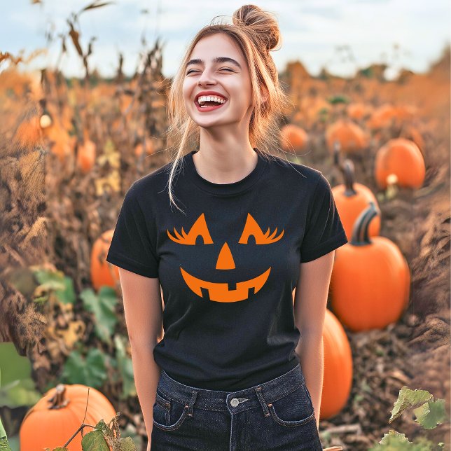 Girly Jack O Lantern Pumpkin Face Halloween T-Shirt (Creator Uploaded)