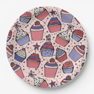 Girly July 4th Red White & Blue Patriotic Cupcakes Paper Plate