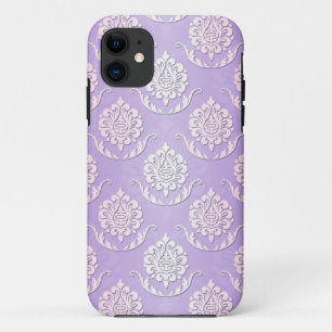 Girly Lavender and White Damask Pattern iPhone 11 Case