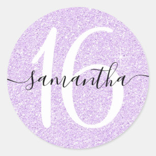 Girly Lavender Faux Glitter Personalized 16 Classic Round Sticker