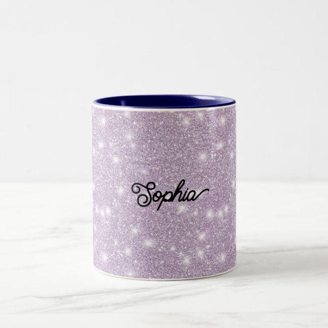 Girly Lavender Glitter Sparkle Birthday Two-Tone Coffee Mug (Center)