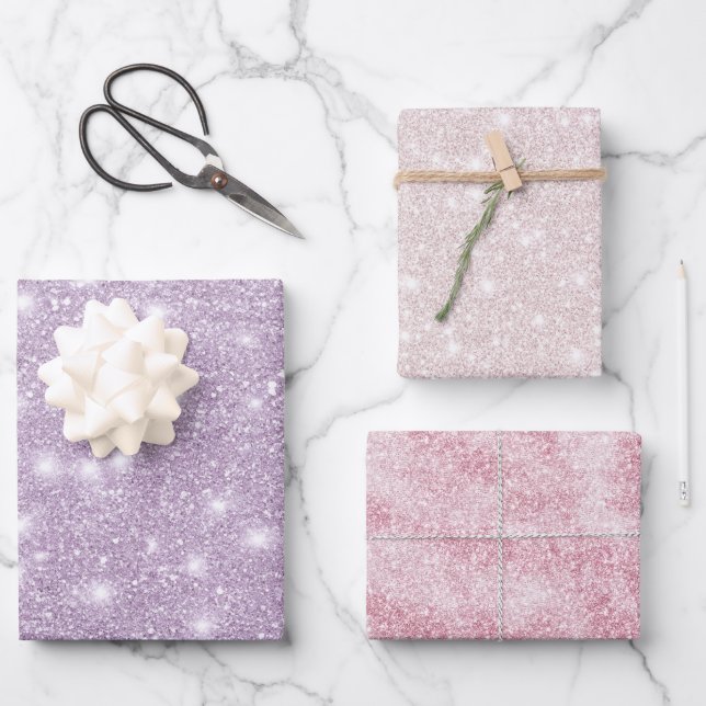 Girly Lavender Glitter Sparkle Birthday Wrapping Paper Sheet (Front)