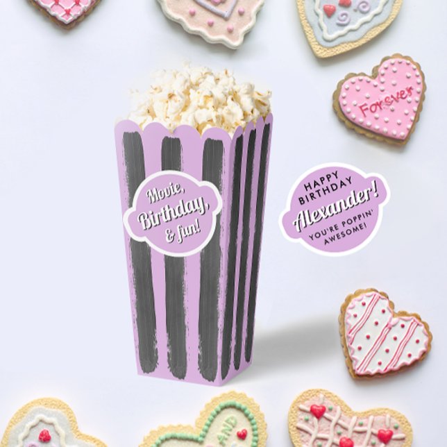 Girly Lavender Grey Stripes Popcorn Movie Painted Favor Box (Creator Uploaded)