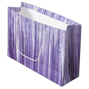Girly Lavender Purple Glam Tinsel Stripes Large Gift Bag