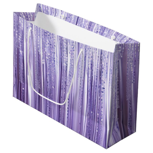 Girly Lavender Purple Glam Tinsel Stripes  Large Gift Bag (Front Angled)