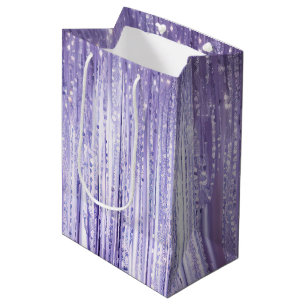 Girly Lavender Purple Glam Tinsel Stripes Medium Gift Bag