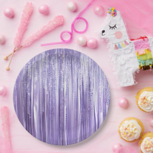 Girly Lavender Purple Glam Tinsel Stripes  Paper Plate