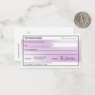 Girly Law of Attraction Blank Abundance Check  Card