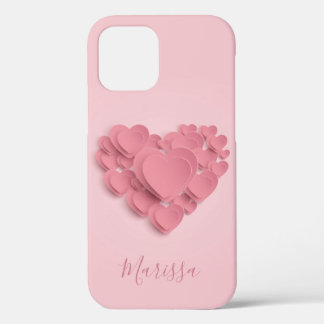 Girly Layered Pink Hearts iPhone 12 Case