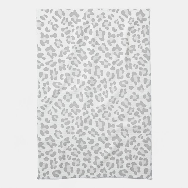 Girly Leopard Animal Print Silver Chic Kitchen Towel (Vertical)