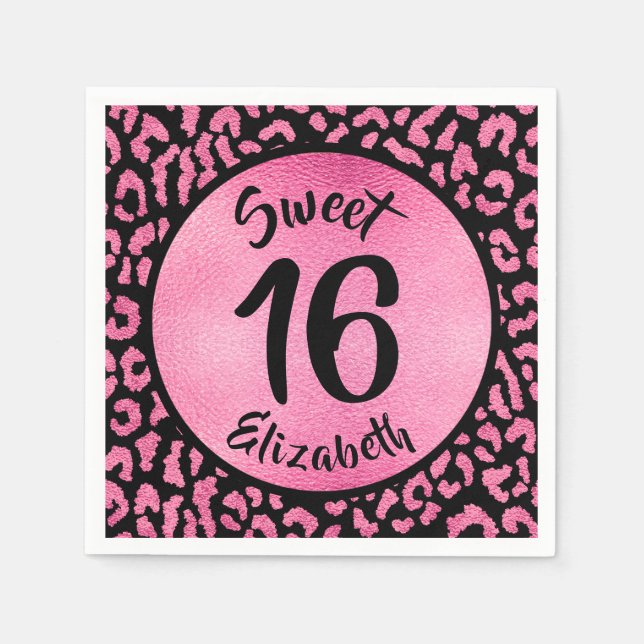 Girly Leopard Birthday Party Napkin (Front)
