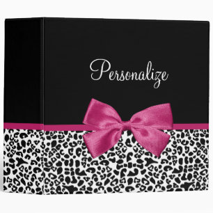 Girly Leopard Print and Dark Pink Bow Glam Design Binder
