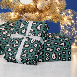 Girly leopard print blush pink transformative teal wrapping paper