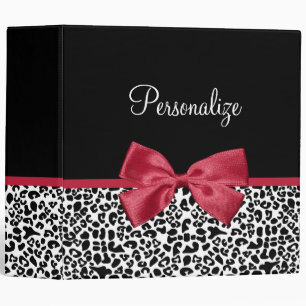 Girly Leopard Print Bright Red Ribbon With Name Binder
