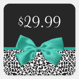Girly Leopard Print Emerald Green Ribbon Price Tag