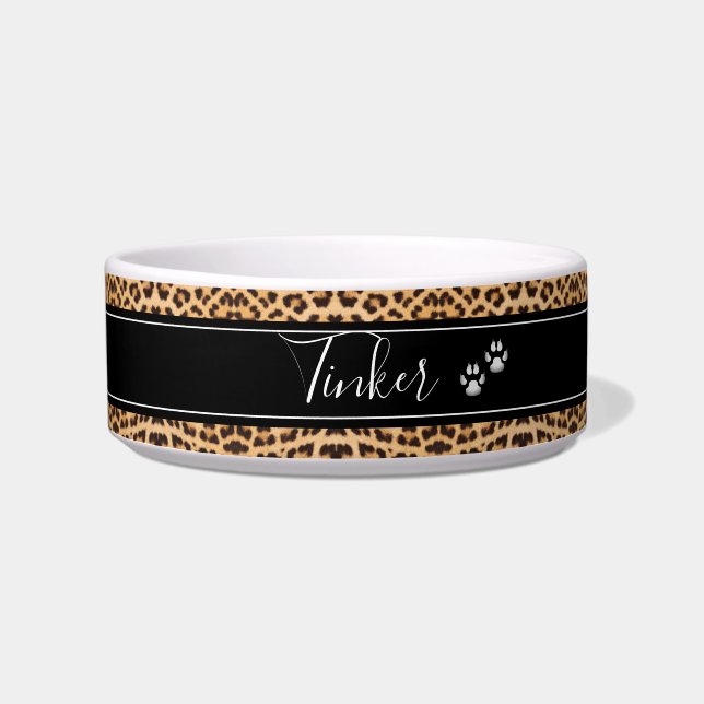 Girly Leopard Print Personalized Pet  Bowl (Front)