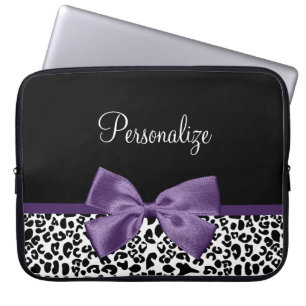 Girly Leopard Print Pretty Purple Ribbon With Name Laptop Sleeve