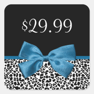 Girly Leopard Print Price Tags Pretty Blue Ribbon