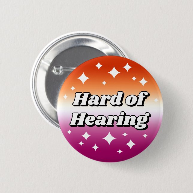 Girly Lesbian Flag Gradient Hard of Hearing 2 Inch Round Button (Front & Back)
