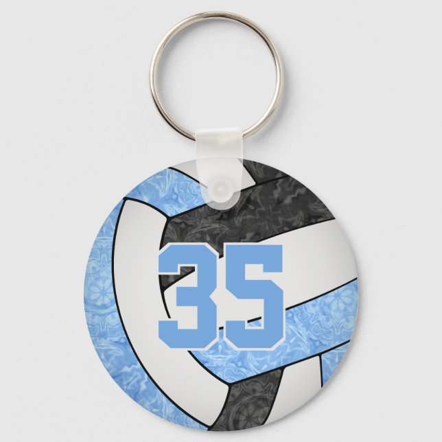 girly light blue black volleyball club name keychain (Front)