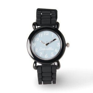 Girly Light Blue Grey and White Personalized Watch