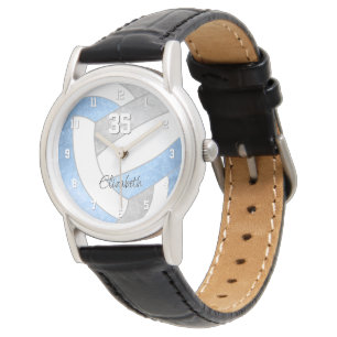 girly light blue grey personalized volleyball watch