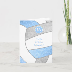 girly light blue grey volleyball 16th birthday card