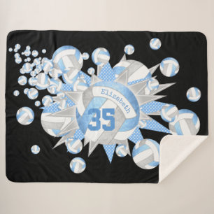 girly light blue grey volleyballs and stars sherpa blanket