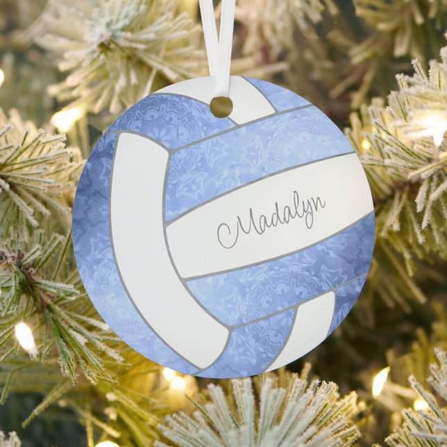 girly light blue keepsake volleyball metal ornament (Insitu)