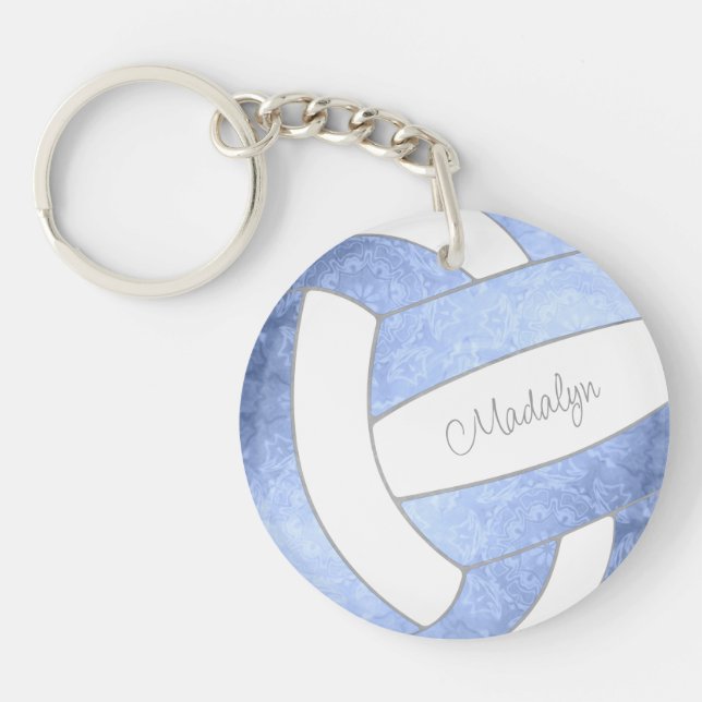 girly light blue volleyball personalized keychain (Front)