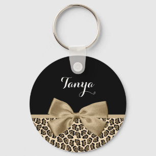 Girly Light Brown Jaguar Cute Brown Bow With Name Keychain