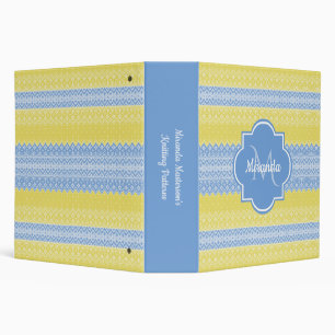 Girly Light Green Knit Coral Pink Stripes and Name Binder
