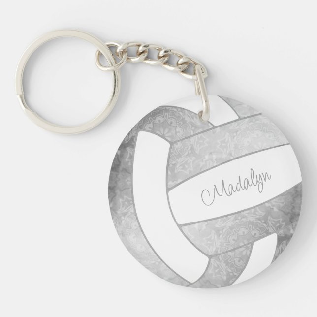 girly light grey sports gifts volleyball keychain (Front)
