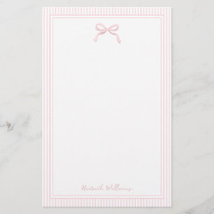Girly Light Pink Bow and Stripes Border Stationery