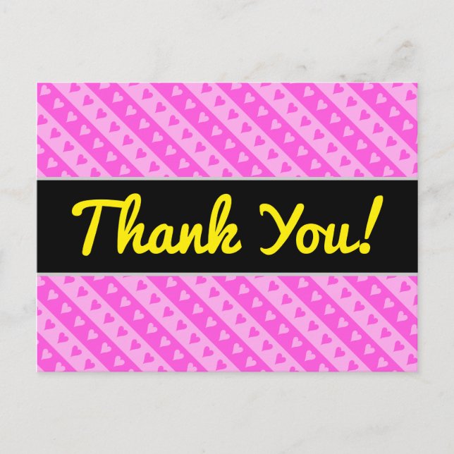 Girly Light Pink & Dark Pink Heart Stripes Pattern Postcard (Front)