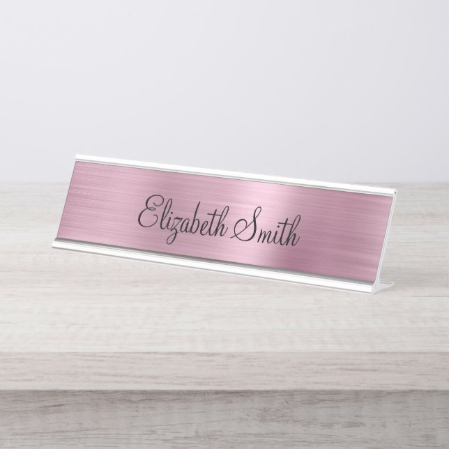 Girly Light Pink Metallic Desk Name Plate (Front)