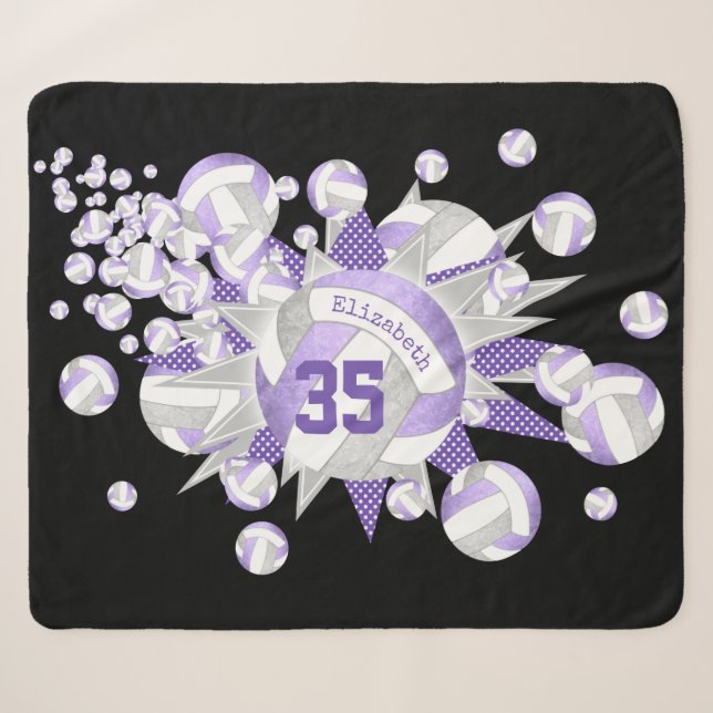 girly lilac grey volleyballs and stars sherpa blanket (Front (Horizontal))