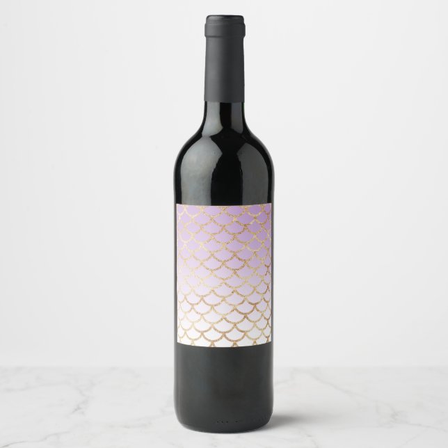 Girly Lilac Purple Gold Mermaid Glitter Sparkles Wine Label (Front)