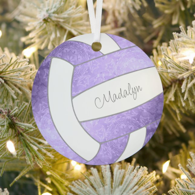 girly lilac purple keepsake volleyball metal ornament (Insitu)