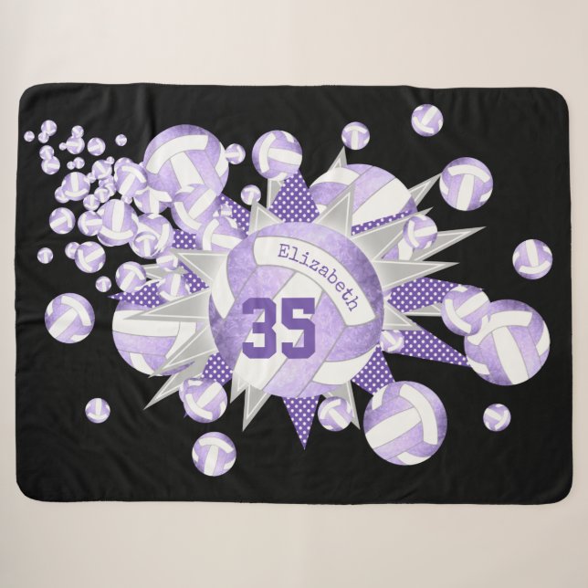 girly lilac purple white volleyballs and stars sherpa blanket (Front (Horizontal))